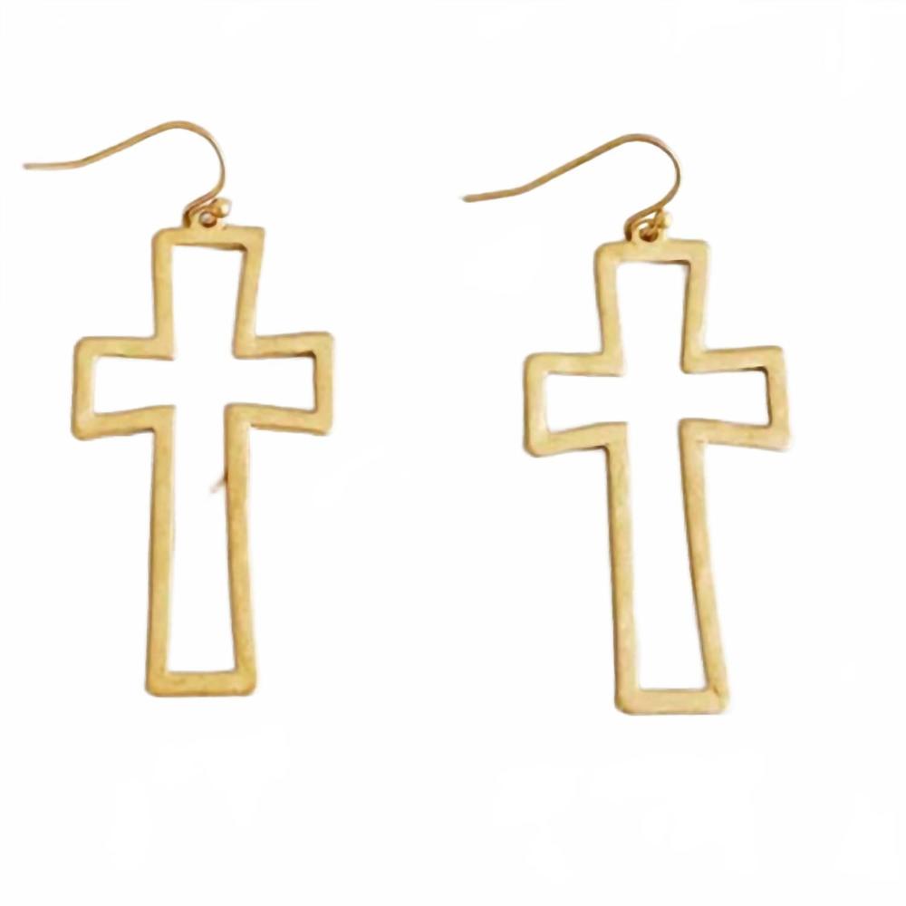 NEW ELLISON+YOUNG women's hammered matte hollow cross dangle earrings in gold